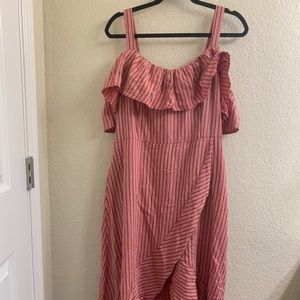 Striped Red Cold Shoulder High Low Dress